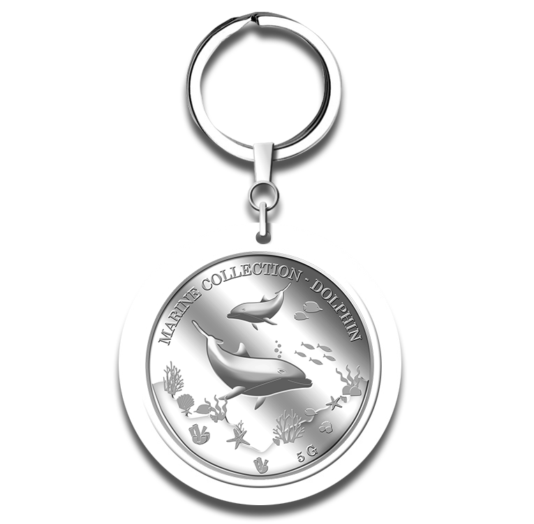 5g Dolphin Silver Medallion Keychain